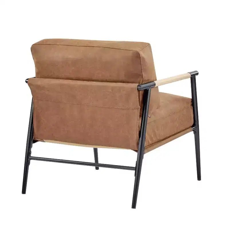 Fauteuil d'appoint moderne avec coussins moelleux, accoudoirs en bois et cadre en métal