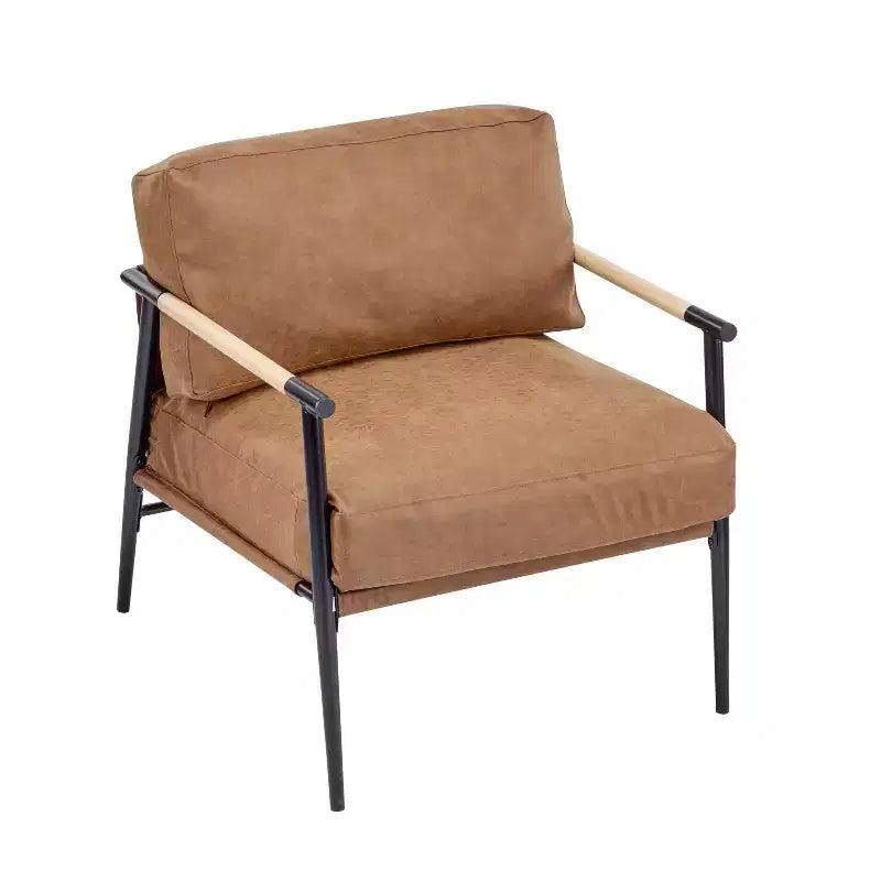 Fauteuil d'appoint moderne avec coussins moelleux, accoudoirs en bois et cadre en métal