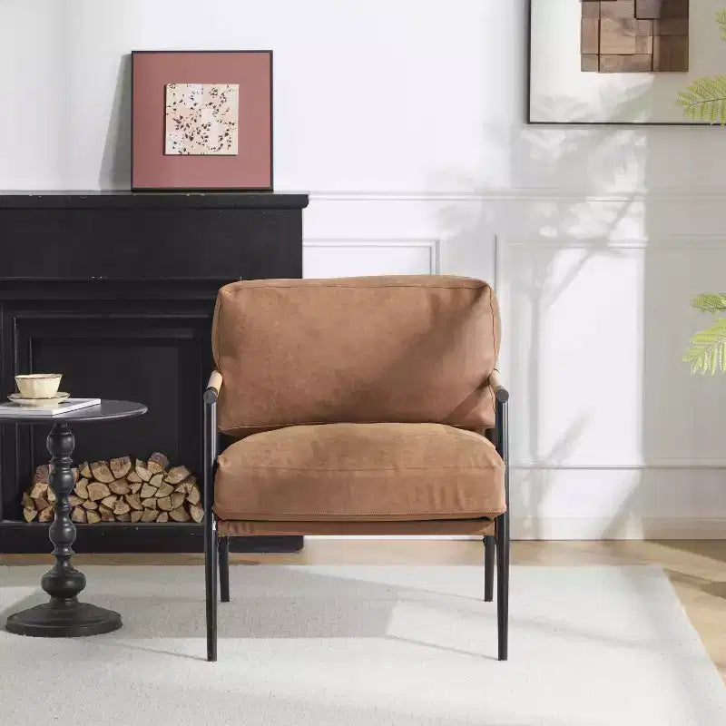 Fauteuil d'appoint moderne avec coussins moelleux, accoudoirs en bois et cadre en métal