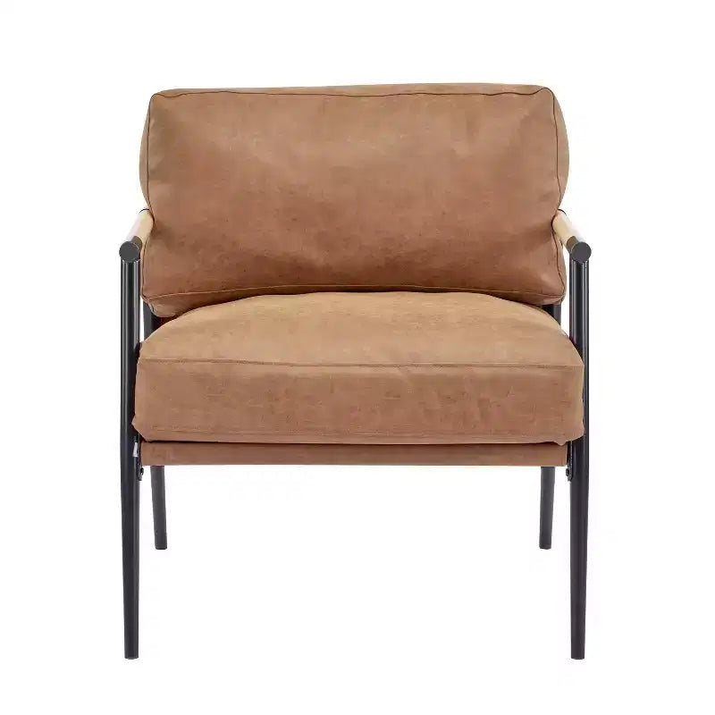Fauteuil d'appoint moderne avec coussins moelleux, accoudoirs en bois et cadre en métal