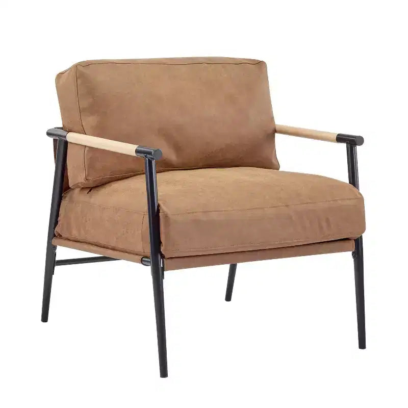 Fauteuil d'appoint moderne avec coussins moelleux, accoudoirs en bois et cadre en métal