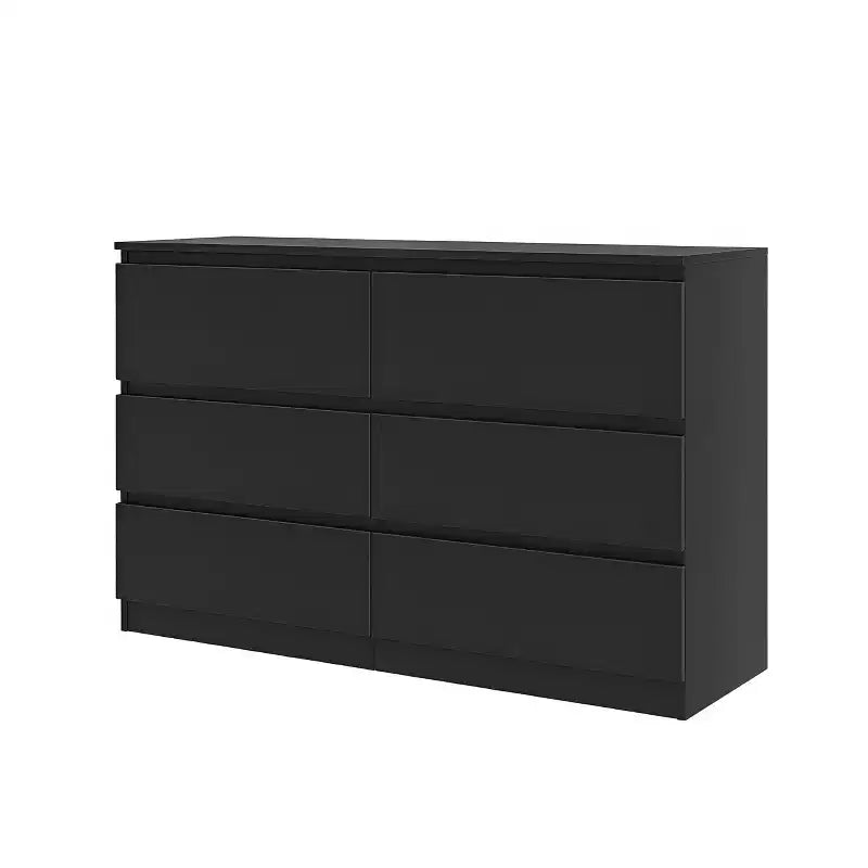 Commode noire moderne à 6 tiroirs avec plateau spacieux et poignées dissimulées