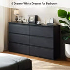 Commode noire moderne à 6 tiroirs avec plateau spacieux et poignées dissimulées