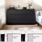 Commode noire moderne à 6 tiroirs avec plateau spacieux et poignées dissimulées