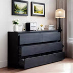 Commode noire moderne à 6 tiroirs avec plateau spacieux et poignées dissimulées