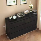 Commode noire moderne à 6 tiroirs avec plateau spacieux et poignées dissimulées