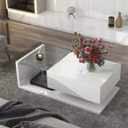 Table basse de 39,3 pouces en verre trempé avec tiroir, noir brillant