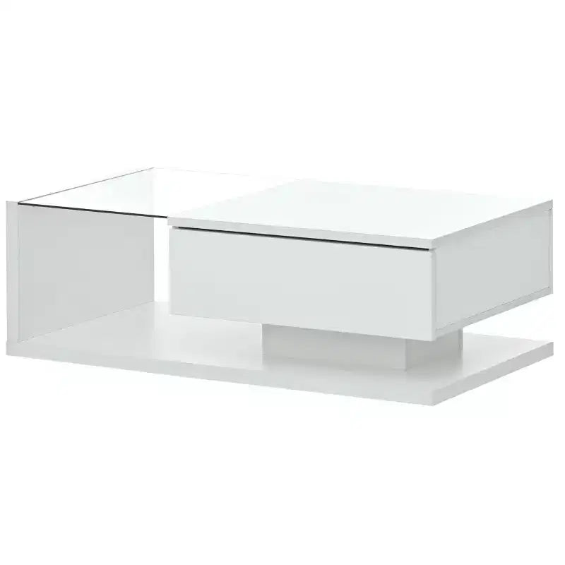 Table basse de 39,3 pouces en verre trempé avec tiroir, noir brillant