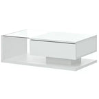 Table basse de 39,3 pouces en verre trempé avec tiroir, noir brillant