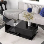 Table basse de 39,3 pouces en verre trempé avec tiroir, noir brillant
