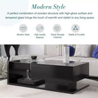 Table basse de 39,3 pouces en verre trempé avec tiroir, noir brillant