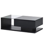 Table basse de 39,3 pouces en verre trempé avec tiroir, noir brillant