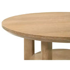 Table basse ronde de 36 po en placage de chêne avec étagère inférieure