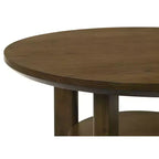 Table basse ronde de 36 po en placage de chêne avec étagère inférieure