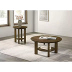 Table basse ronde de 36 po en placage de chêne avec étagère inférieure