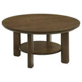Table basse ronde de 36 po en placage de chêne avec étagère inférieure