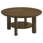 Table basse ronde de 36 po en placage de chêne avec étagère inférieure