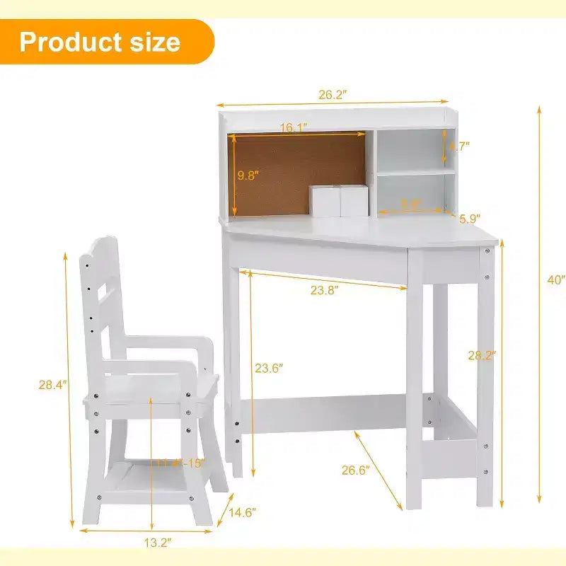 Bureau et chaise pour enfants avec étagère et tableau d'affichage