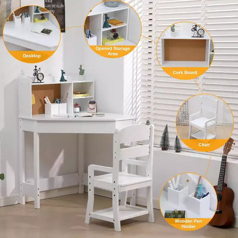 Bureau et chaise pour enfants avec étagère et tableau d'affichage