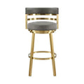 HomeRoots 26 Gray and Gold Faux Leather and Stainless Steel Low Back Counter Height Swivel Bar Chair
