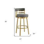 Chaise de bar pivotante de 26 po en similicuir gris et or, hauteur comptoir