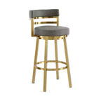 Chaise de bar pivotante de 26 po en similicuir gris et or, hauteur comptoir