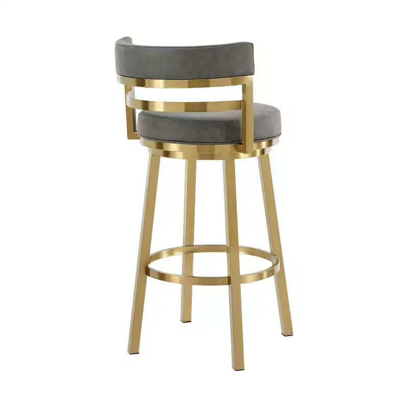Chaise de bar pivotante de 26 po en similicuir gris et or, hauteur comptoir