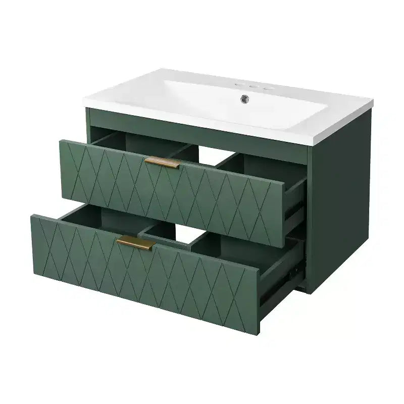 Meuble-lavabo mural de 30 po avec évier et 2 tiroirs, vert
