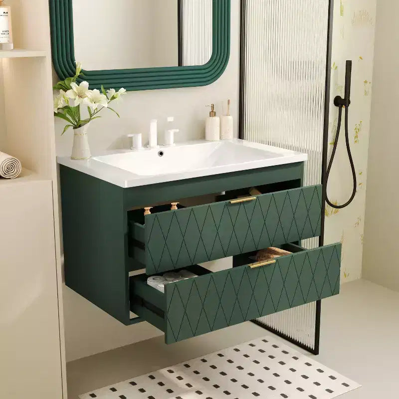 Meuble-lavabo mural de 30 po avec évier et 2 tiroirs, vert