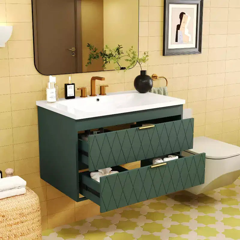Meuble-lavabo mural de 30 po avec évier et 2 tiroirs, vert
