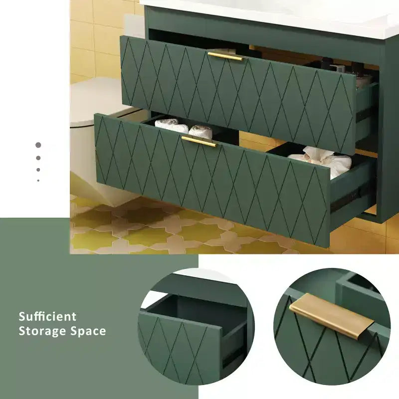 Meuble-lavabo mural de 30 po avec évier et 2 tiroirs, vert