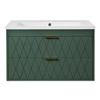 Meuble-lavabo mural de 30 po avec évier et 2 tiroirs, vert