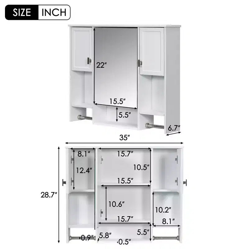 Armoire de toilette murale 35" x 28" avec miroir et porte-serviettes