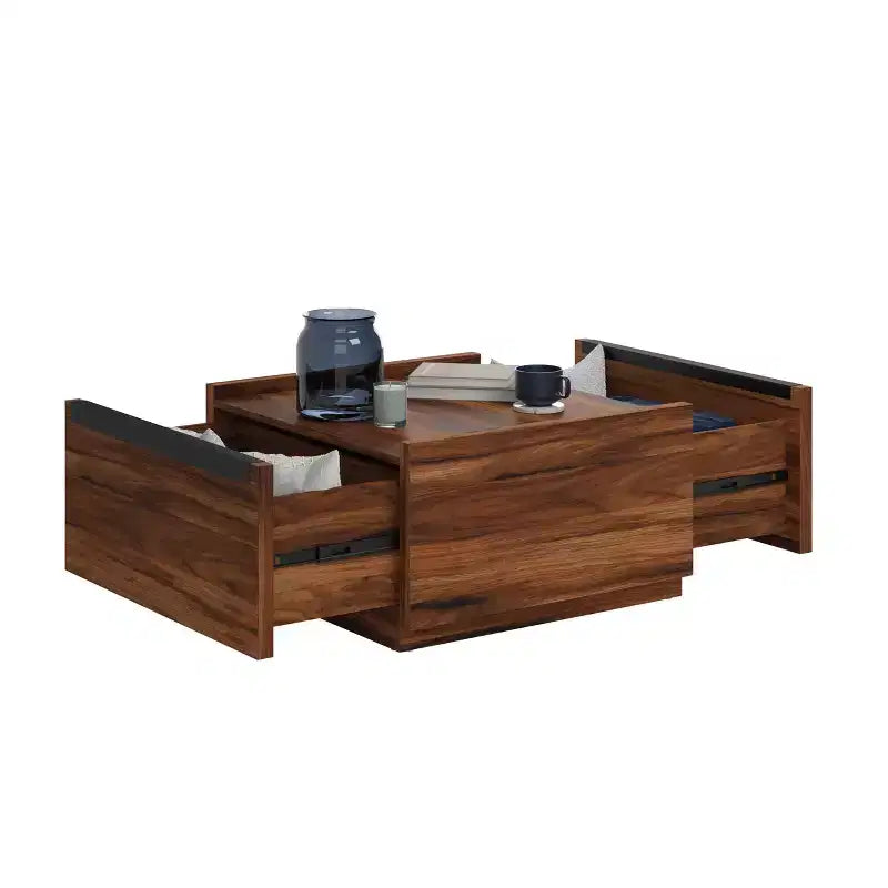 Table basse moderne en bois avec tiroirs de rangement