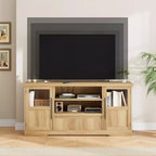 Meuble TV 63 pouces pour téléviseurs 75 pouces avec placards vitrés et étagères ouvertes, console multimédia moderne de style ferme avec gestion des câbles pour le salon