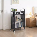 Chariot de bibliothèque à roulettes 150 kg, étagères en V et roues verrouillables