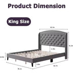 Lit plateforme moderne gris King Size avec tête de lit capitonnée, lattes de soutien robustes, aucun sommier tapissier requis, silencieux et facile à assembler