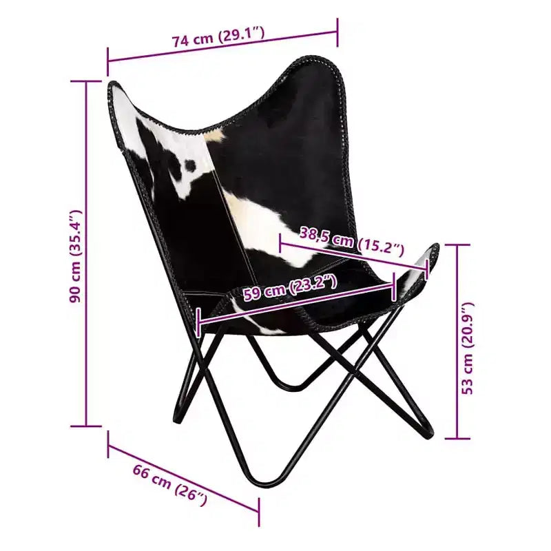 Fauteuil Butterfly en cuir véritable marron, structure en fer thermolaqué