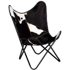 Fauteuil Butterfly en cuir véritable marron, structure en fer thermolaqué