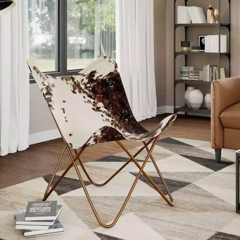 Butterfly Chair Brown Real Leather, Powder-Coated Iron Frame