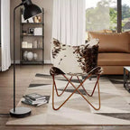 Fauteuil Butterfly en cuir véritable marron, structure en fer thermolaqué