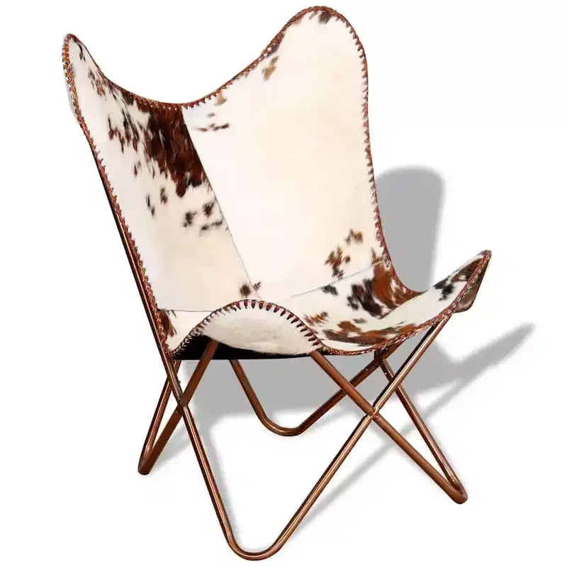 Fauteuil Butterfly en cuir véritable marron, structure en fer thermolaqué