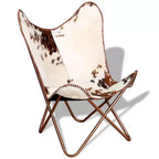 Fauteuil Butterfly en cuir véritable marron, structure en fer thermolaqué