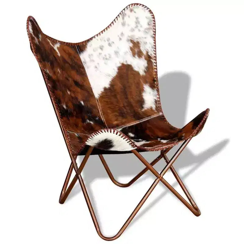 Fauteuil Butterfly en cuir véritable marron, structure en fer thermolaqué