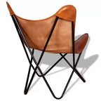Fauteuil Butterfly en cuir véritable marron, structure en fer thermolaqué
