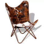 Fauteuil Butterfly en cuir véritable marron, structure en fer thermolaqué