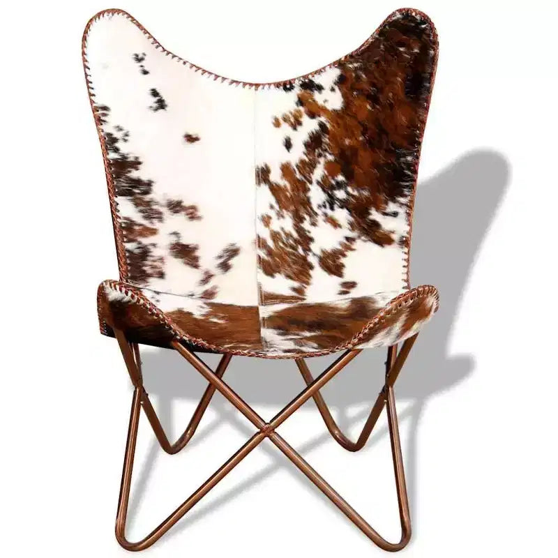 Fauteuil Butterfly en cuir véritable marron, structure en fer thermolaqué