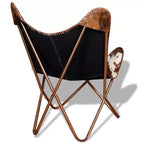 Fauteuil Butterfly en cuir véritable marron, structure en fer thermolaqué