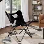 Fauteuil Butterfly en cuir véritable marron, structure en fer thermolaqué