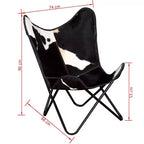 Fauteuil Butterfly en cuir véritable marron, structure en fer thermolaqué